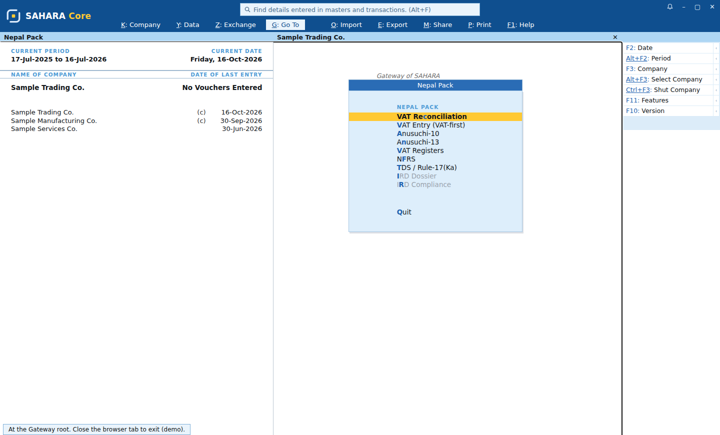 SAHARA Core: The Nepal Pack: VAT and statutory reports