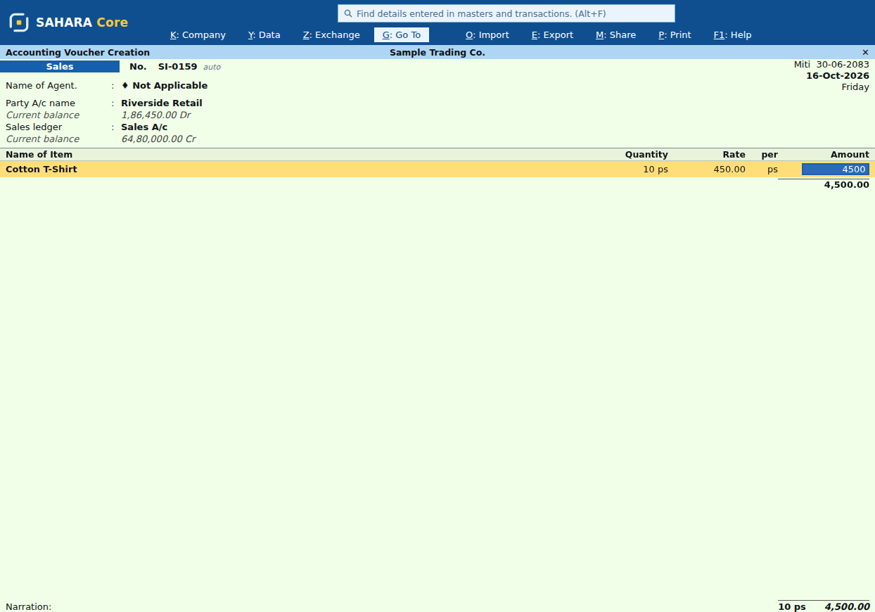 SAHARA Core: A sales invoice without the mouse